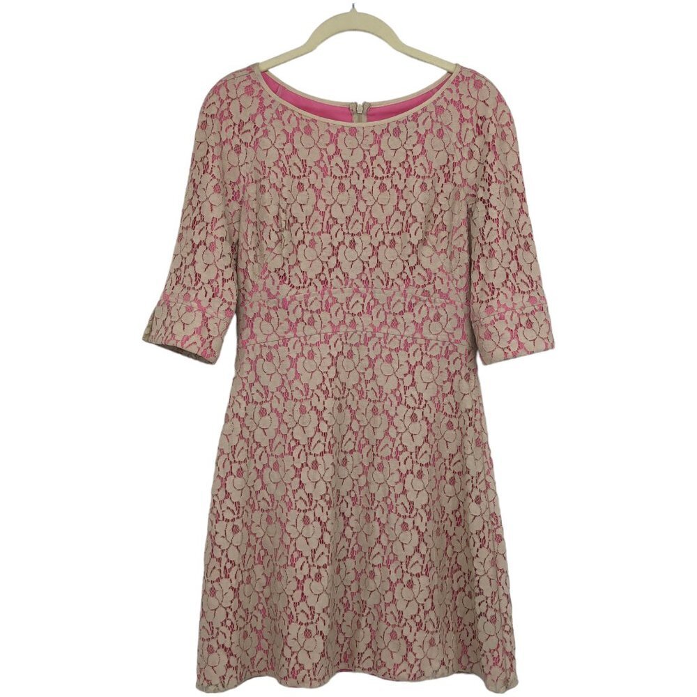 Guess By Marciano Pink Floral Lace Overlay Fit & Flare Date Night Dress 6